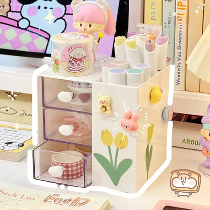 Cute Kawaii Pen Holder & Pencil Organizer 🐾🌈 - Adorable Multi-Functional Storage Box for Your Desk!
