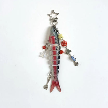 Playful Plastic Fish Keychain 🐟 Multi Jointed Backpack Charm Gift