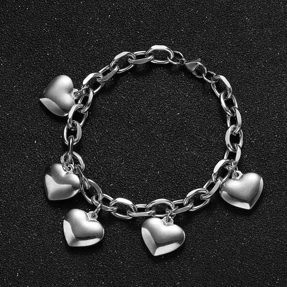 Kawaii Heart Charm Bracelet 💖✨ - Cute Stainless Steel Chunky Chain for Trendy Women | Perfect Valentine's Day Gift! 🎁