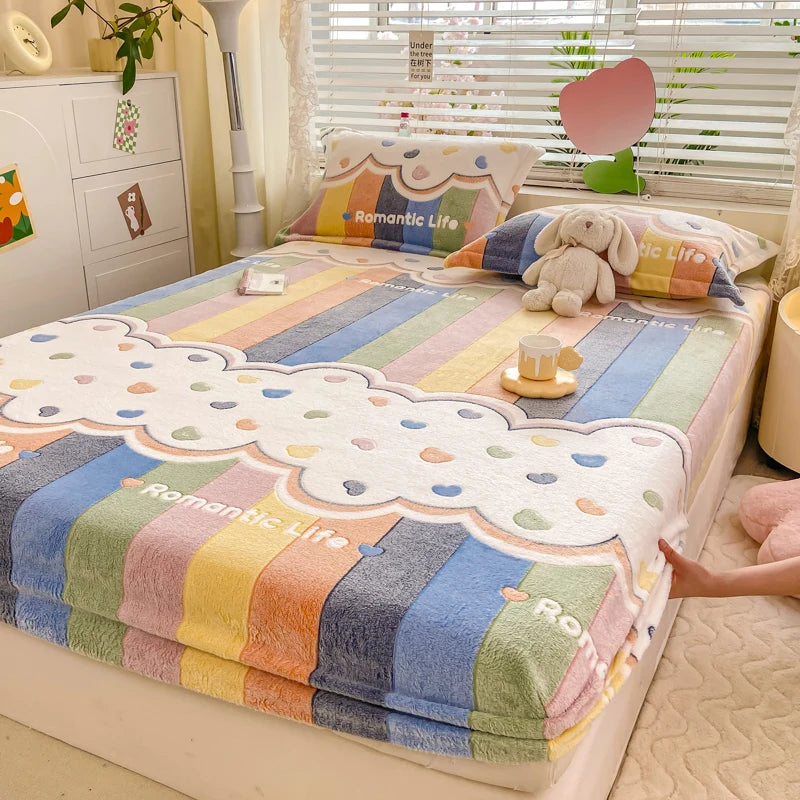Cozy Kawaii Snowflake Velvet Fitted Sheet 🌨️✨ Fluffy Coral Fleece for Winter Dreams! 💖 Custom Sizes Available! 🛏️