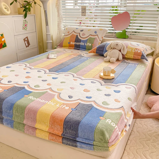 Cozy Kawaii Snowflake Velvet Fitted Sheet 🌨️✨ Fluffy Coral Fleece for Winter Dreams! 💖 Custom Sizes Available! 🛏️