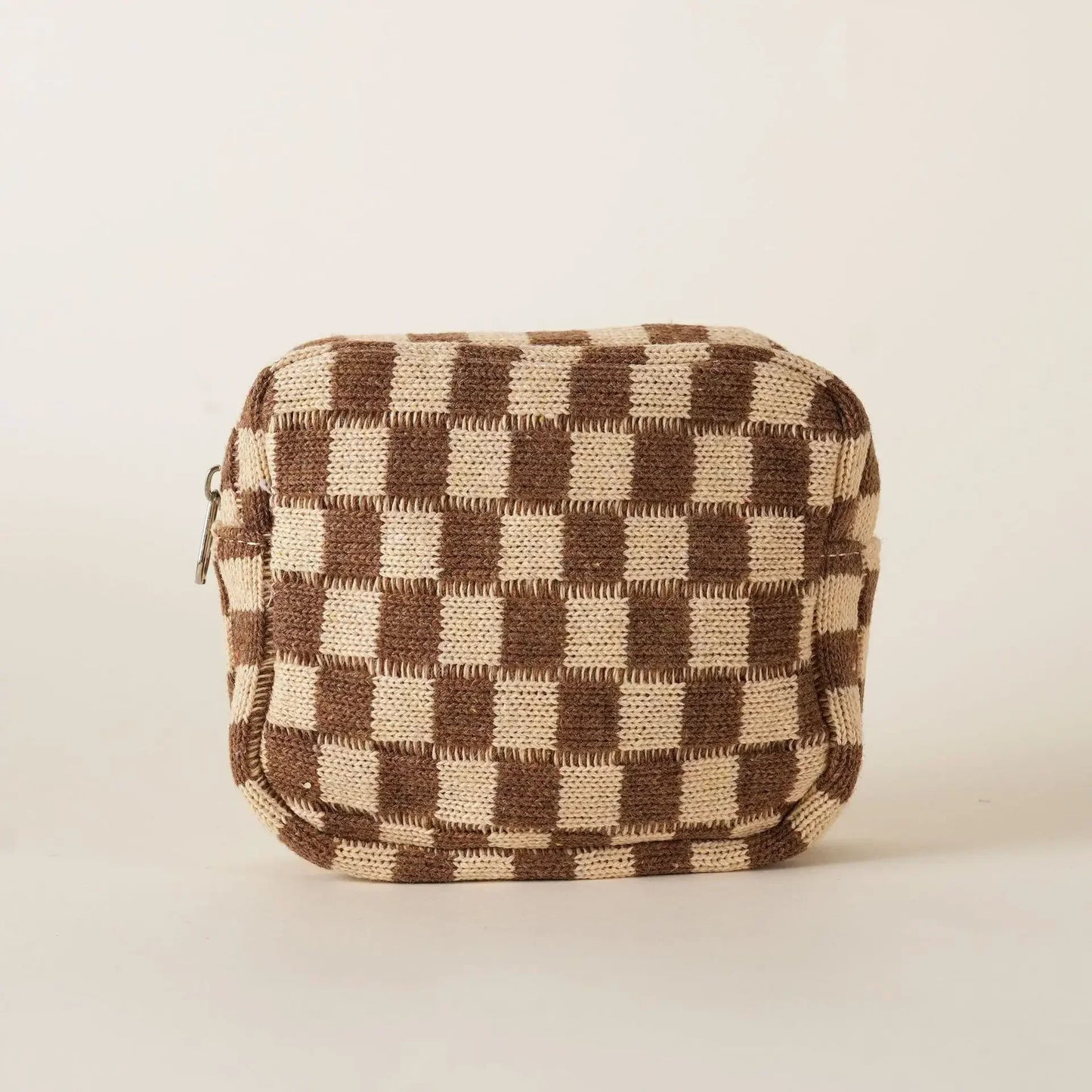 Kawaii Colorful Knitted Checkerboard Mini Makeup Pouch 🎀✨ - Portable Cosmetic Bag for Women 💖👜