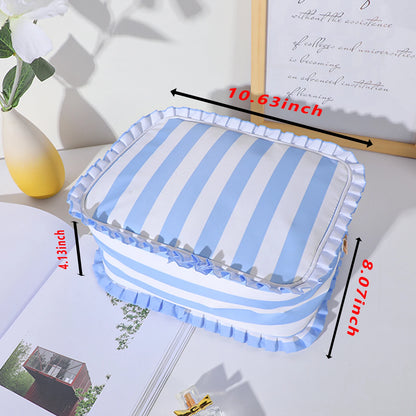 Kawaii Ruffle Makeup Bag 🎀✨ - Large Waterproof Nylon Pouch for Travel & Toiletries 🌸💕