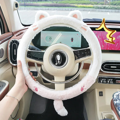 Kawaii Plush Steering Wheel Cover for Women 🎀✨ Adorable Cartoon Design & Fluffy Warmth for Cozy Driving 🚗💖