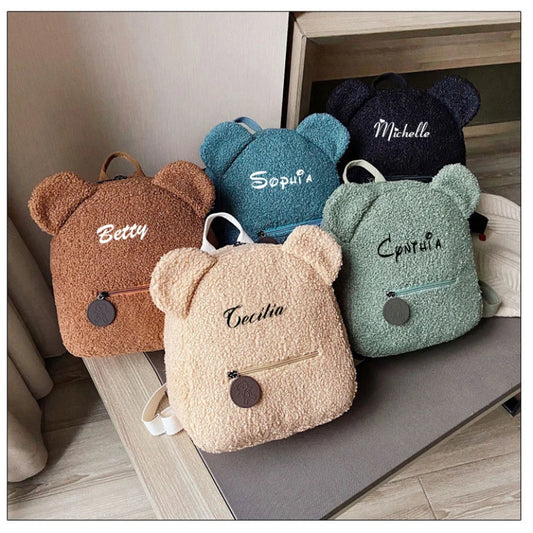 Kawaii Custom Bear Backpack 🐻✨ - Adorable Plush Toddler Bag for Girls | Personalised Name | Cute Casual Shoulder Rucksack 🎒