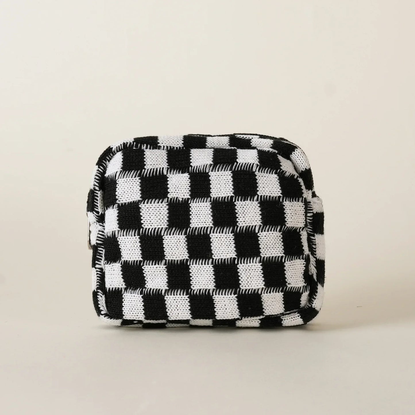 Kawaii Colorful Knitted Checkerboard Mini Makeup Pouch 🎀✨ - Portable Cosmetic Bag for Women 💖👜