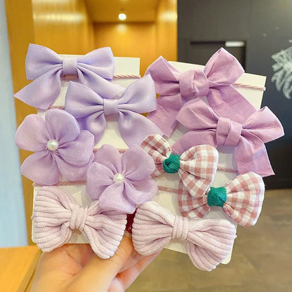 Kawaii 10-Piece Floral Bow Hairbands 🌸✨ | Adorable Elastic Hair Ties for Girls 🎀💕 | Stylish Kids' Headwear Accessories