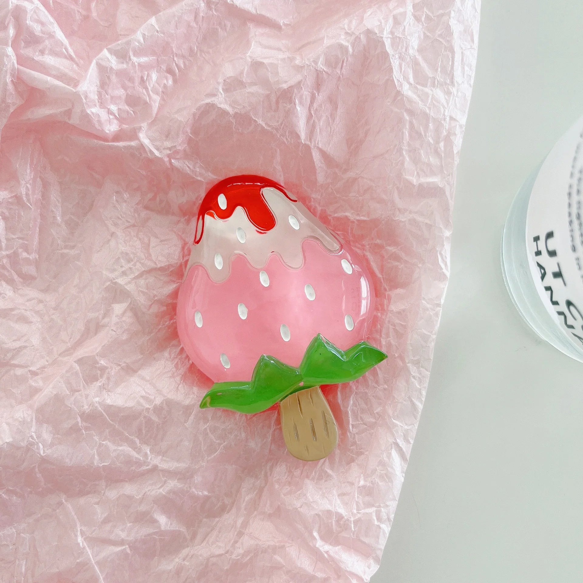 🍓 Adorable Strawberry Glass Lollipop Phone Grip & Stand 🌟 Universal Fit for All Phones 📱✨ - Pixie Quill