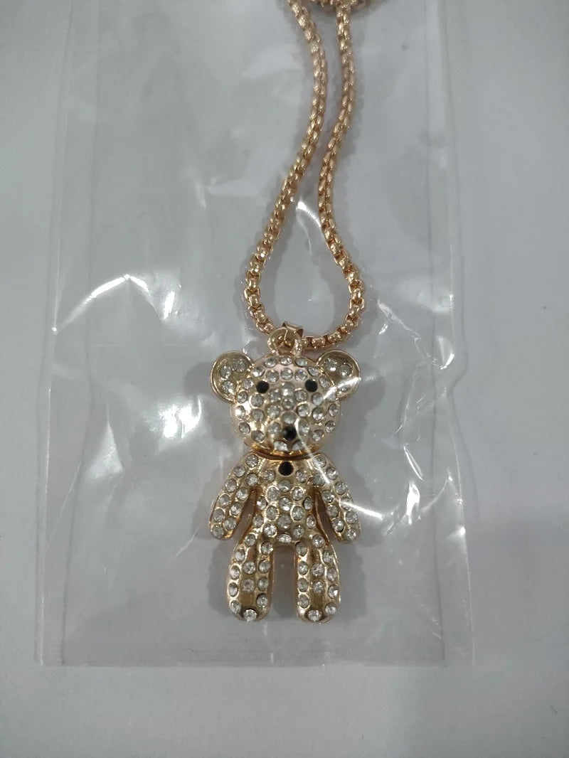 Kawaii Crystal Bear Pendant Necklace 🐻✨ - Adorable Bead Chain Jewelry for Women, Perfect Birthday Party Gift! 🎉💖
