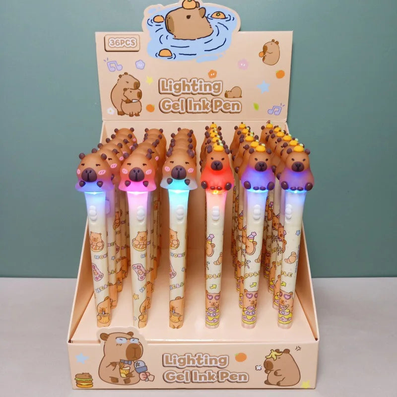 Kawaii Capybara Glow Gel Pen Set ✨🐾 | 0.5mm Black Ink | Cute Stationery for Kids & Office Supplies 🎨✏️