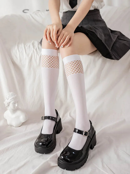 Chic Split Toe Socks With Strappy Lace Fishnet Stockings JK Lolita Knee High 😺🧦✨