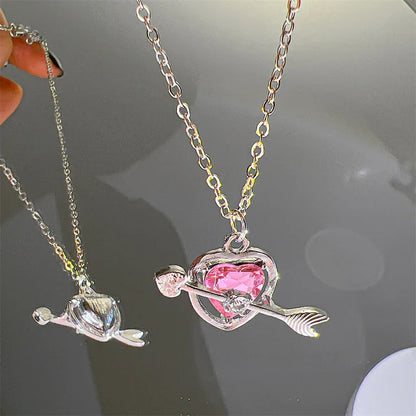 Kawaii Pink Planet Heart Zircon Pendant Necklace 🌟💖 | Trendy Clavicle Chain for Fashionable Women | Perfect Valentine's Day Gift 🎁✨