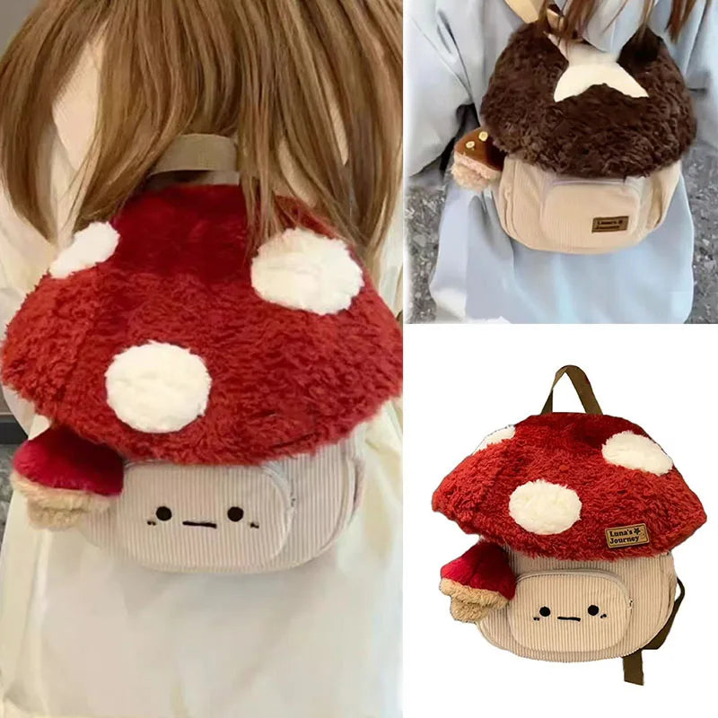 Mushroom Cartoon Backpack Women Plush Anime Bag Cute Gift 🎀🍄🧸