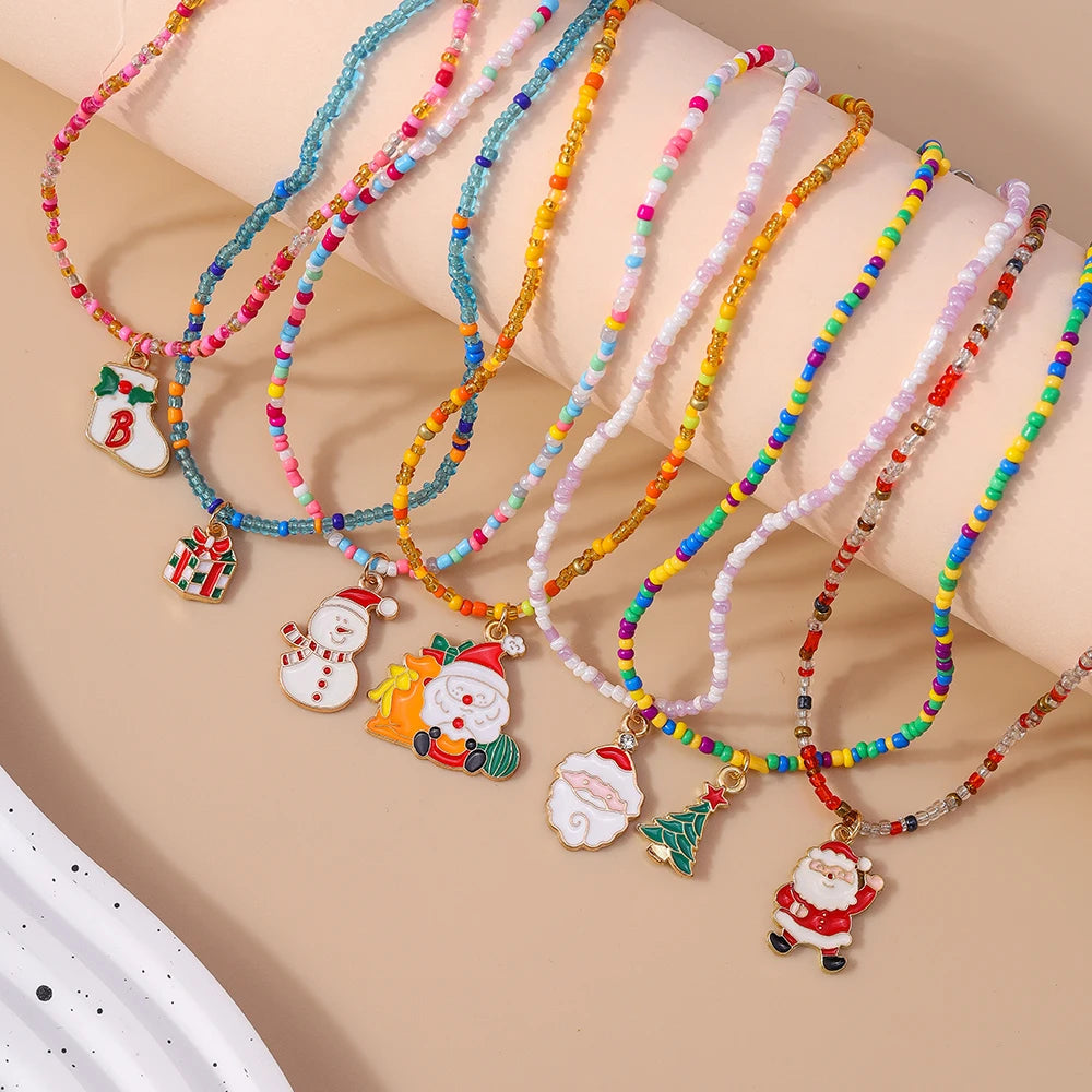 Whimsical Christmas Necklaces Set For Women And Girls Santa Snowman Charms 🎄🎅⛄
