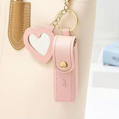 Kawaii Leather Lipstick Keychain Pouch 💄✨ - Cute Makeup Holder with Mirror & Zipper Closure! 👜💕