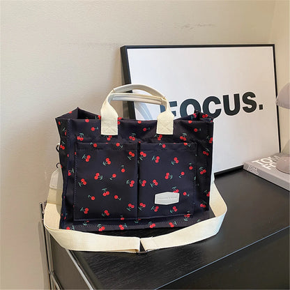 Kawaii Cherry Blossom Tote Bag 🍒✨ - Cute Multi-Pocket Canvas Handbag for Women | Perfect for Work & Travel ❤️👜