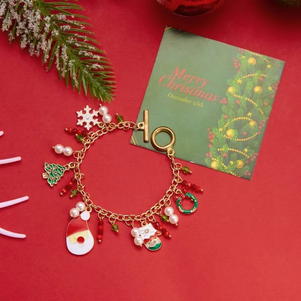 Whimsical Christmas Bracelet With Santa Snowman Star Pendant Jewelry Adjustable🎄