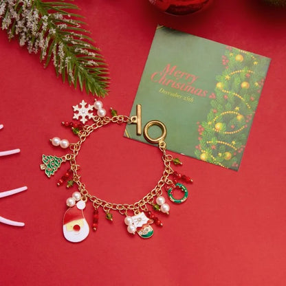 Whimsical Christmas Bracelet With Santa Snowman Star Pendant Jewelry Adjustable🎄