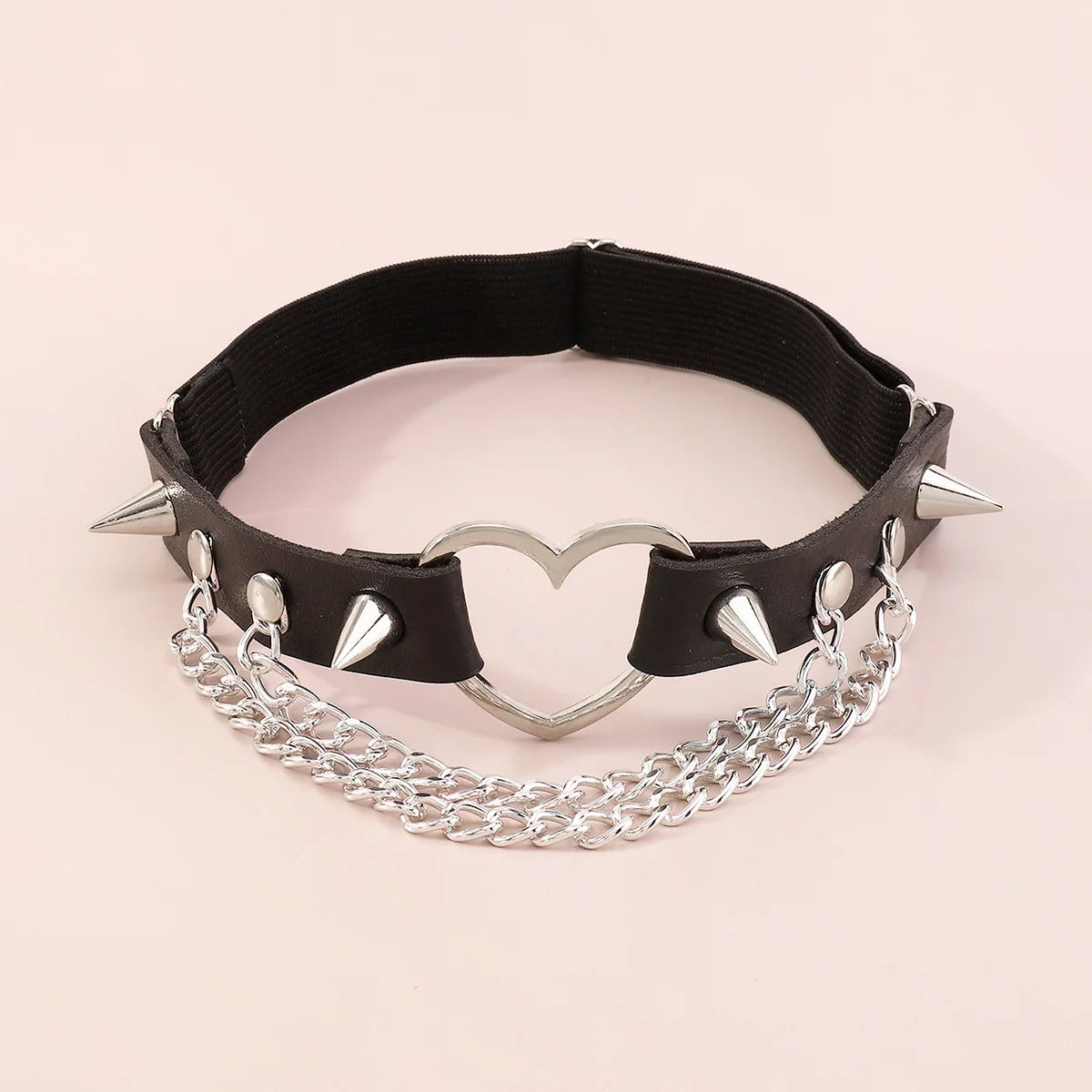 Kawaii Heart Thigh Garter 🎀✨ | Spiked Leather Leg Chain Harness for Trendy Girls 💖🖤