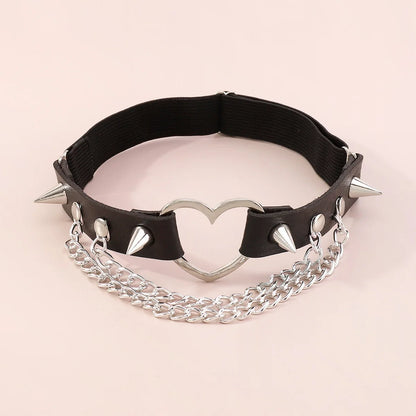 Kawaii Heart Thigh Garter 🎀✨ | Spiked Leather Leg Chain Harness for Trendy Girls 💖🖤