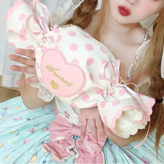 Kawaii Candy Dot Mini Handbag 🍭✨ Sweet Lolita Crossbody Bag for Girls - Adorable Sugar Shape Shoulder Purse!