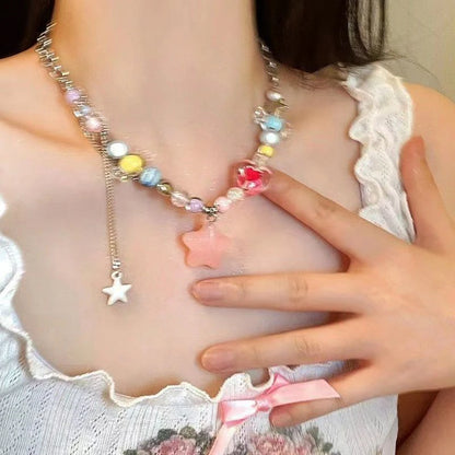 Kawaii Heart & Butterfly Choker Necklace 🌈✨ | Y2K Aesthetic Punk Jewelry for Girls 💖🎀