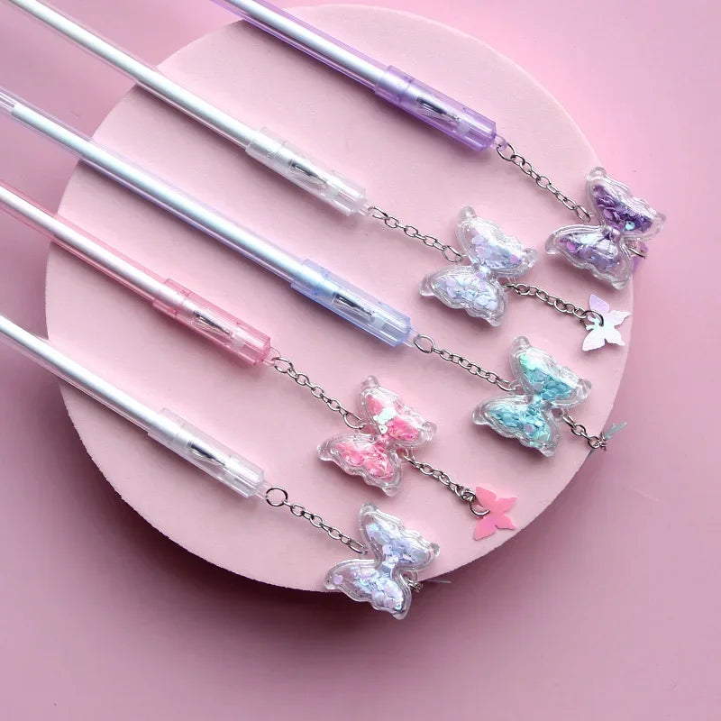 🐛✨ Colorful Butterfly Pendant Gel Pens Set - 10Pcs Cute Sequin & Smooth Writing for Kids! 🖊️💕