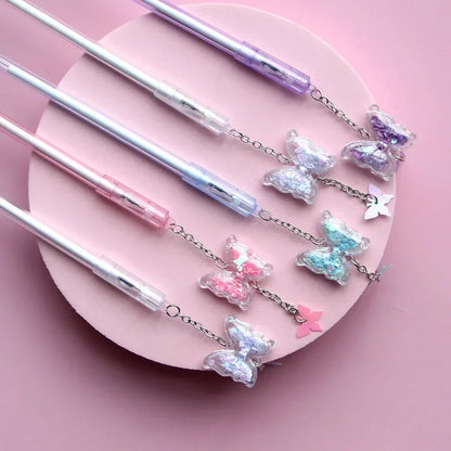 🐛✨ Colorful Butterfly Pendant Gel Pens Set - 10Pcs Cute Sequin & Smooth Writing for Kids! 🖊️💕