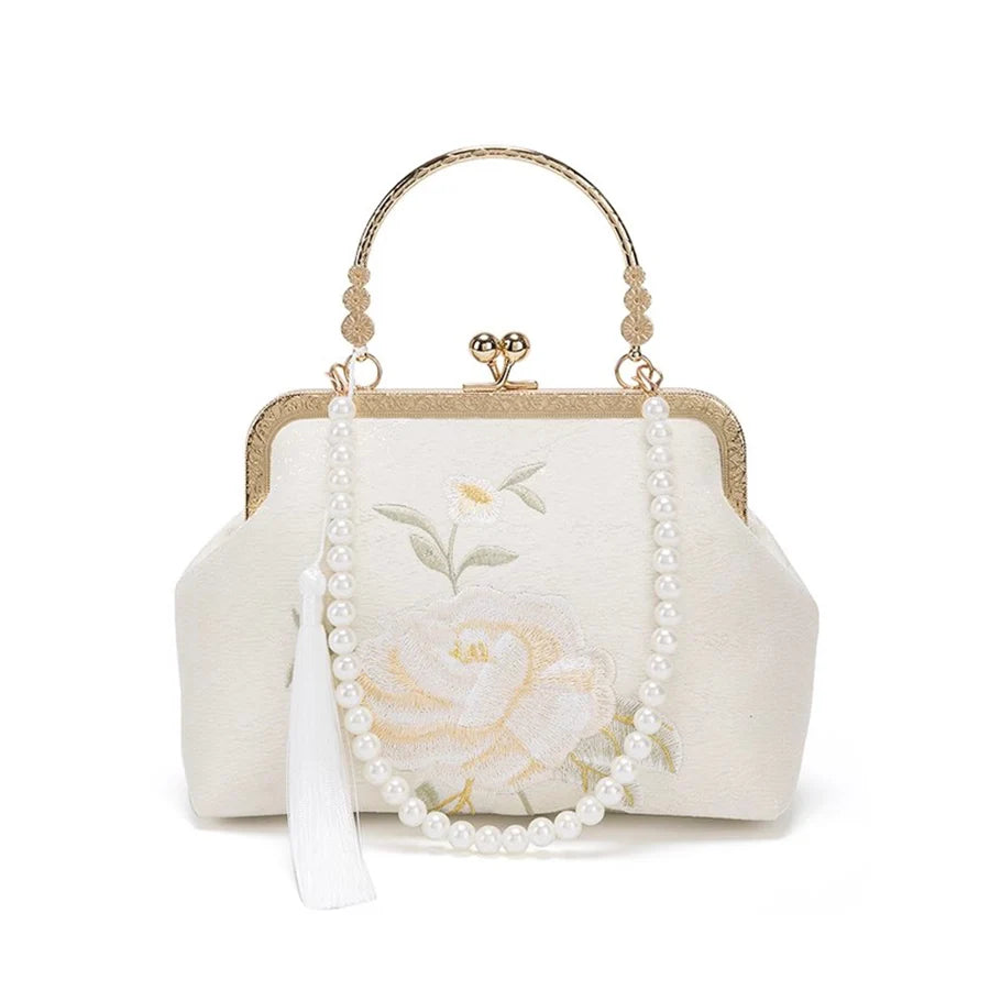 🌸 Kawaii Floral Shell Clutch Bag 🐚✨ Luxury Evening Purse with Pearl Chains & Crossbody Magic! 💖 Perfect for Parties!