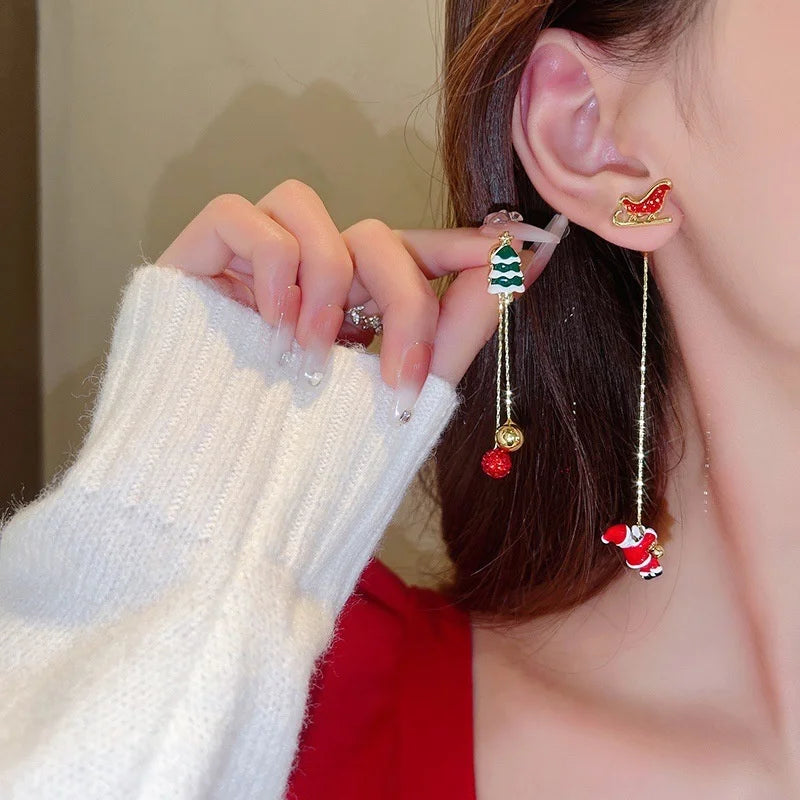 Moving Santa Tassel Drop Earrings For Women Christmas Charm Zircon Snowflake 🌟🎄