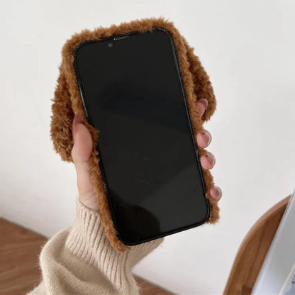 Kawaii 3D Fluffy Teddy Dog Phone Case for iPhone 16/15/14 - Adorable Plush Fur Cover 🐶✨