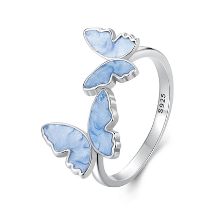 Kawaii 925 Silver Blue Butterfly Ring 🦋✨ | Adorable Enamel Wedding Gift & Matching Stud Earrings 🎁💕