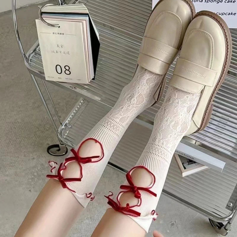 Kave Black Japanese Style Lolita Knee High Socks For Women With Delicate Lace Bow Detail 🧦🎀 Sweet And Playful Look
