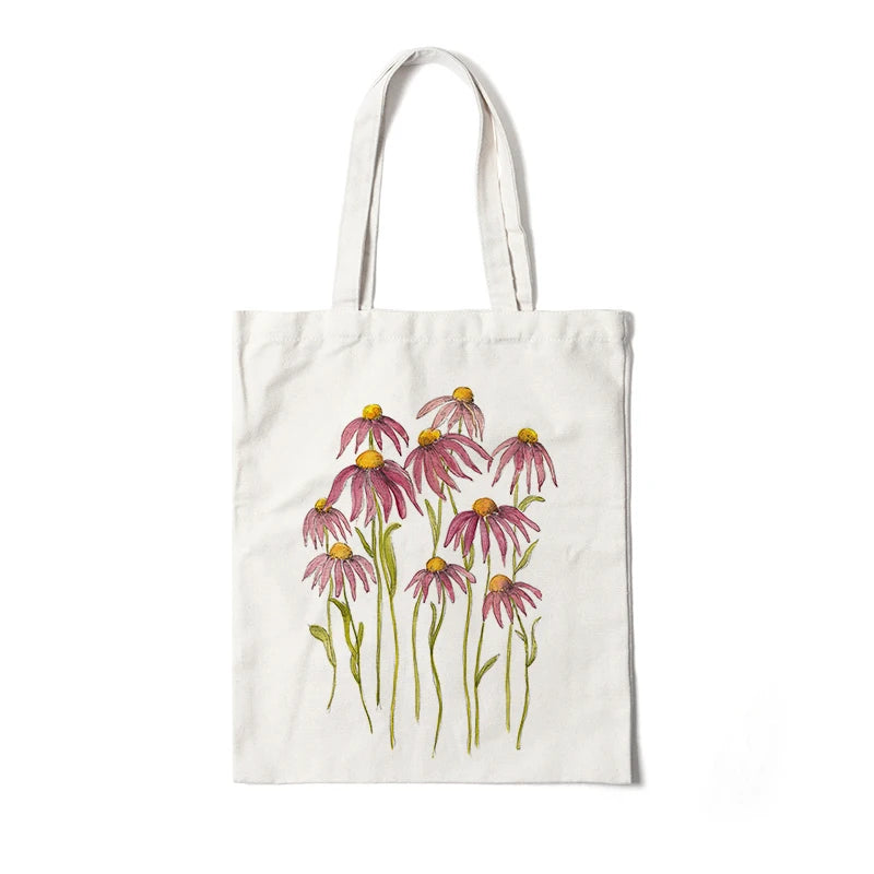 Kawaii Floral Canvas Tote 🌼💖 | Cute Eco-Friendly Shoulder Bag for School & Shopping 🌸✨