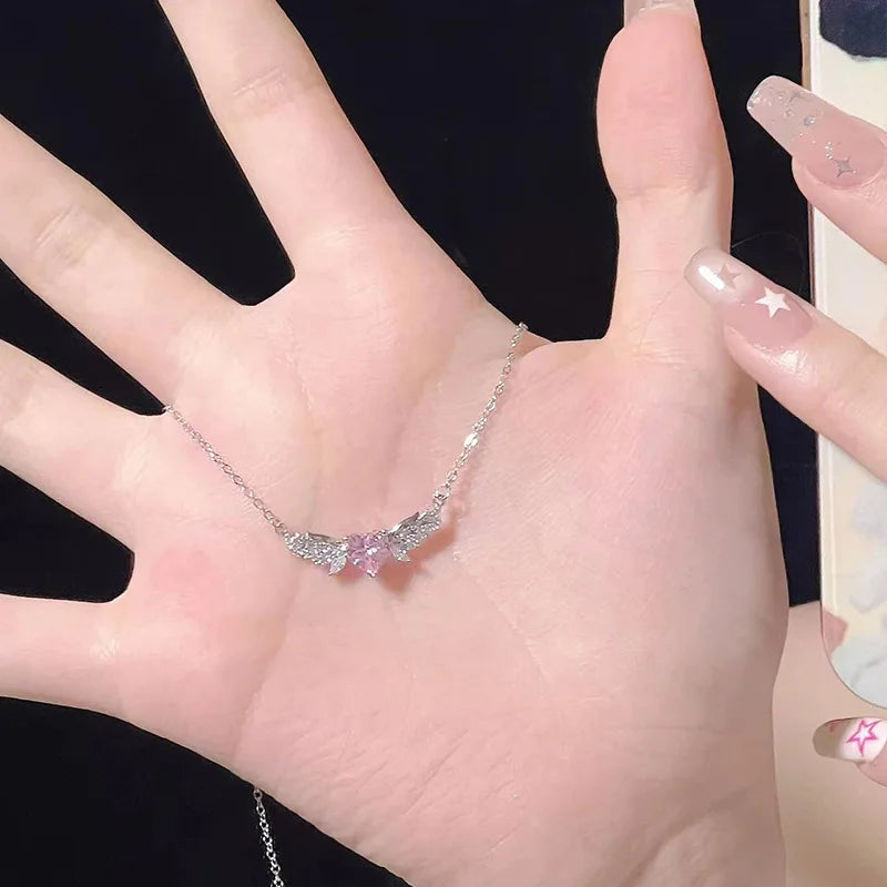 💖 Sweet Heart Wing Y2K Silver Necklace ✨ - Kawaii Fashion Jewelry for Parties & Daily Wear 🎉