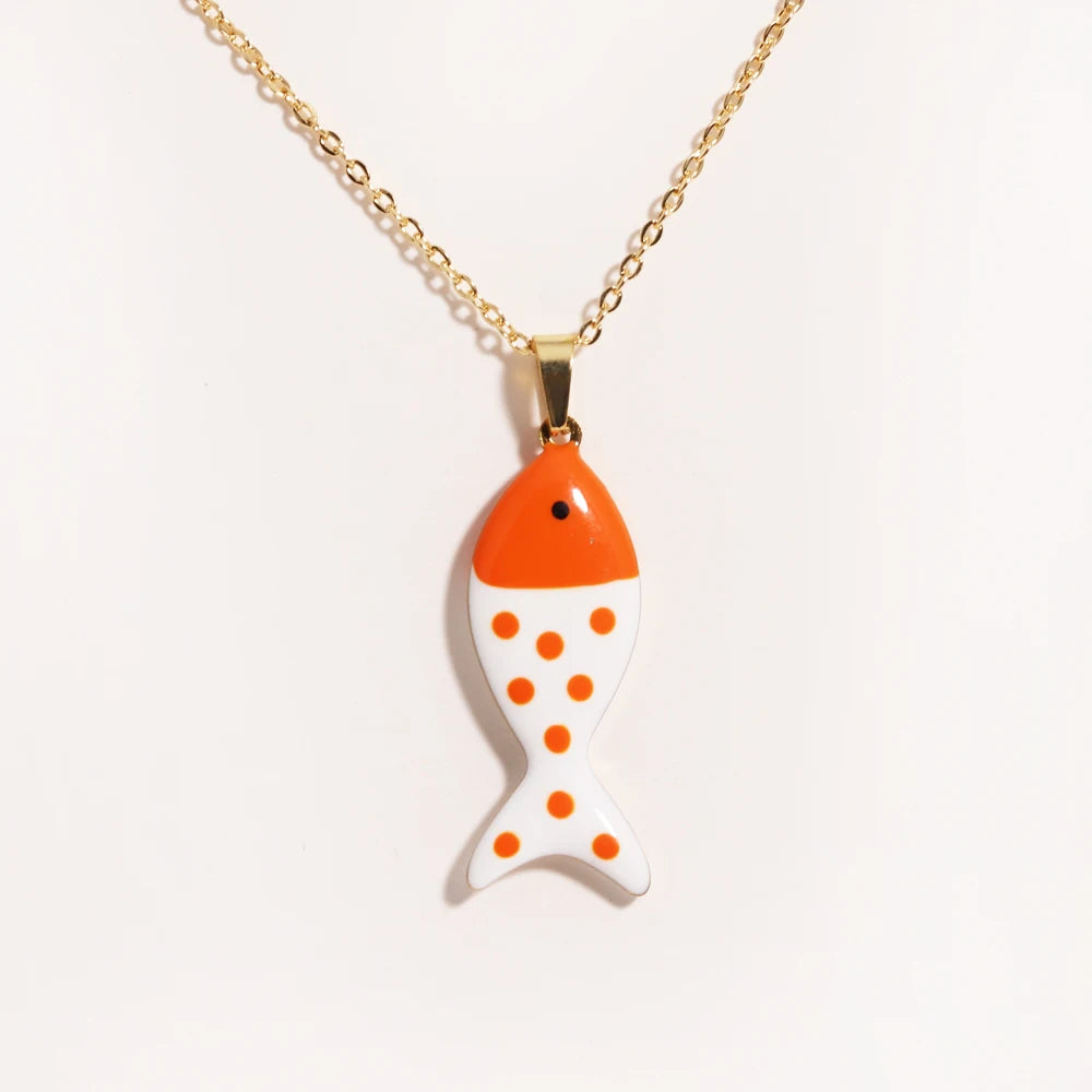 Cute Colorful Enamel Fish Pendant Necklace For Women Waterproof Gold Tone 🐟💖🌊