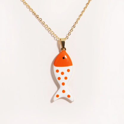 Cute Colorful Enamel Fish Pendant Necklace For Women Waterproof Gold Tone 🐟💖🌊