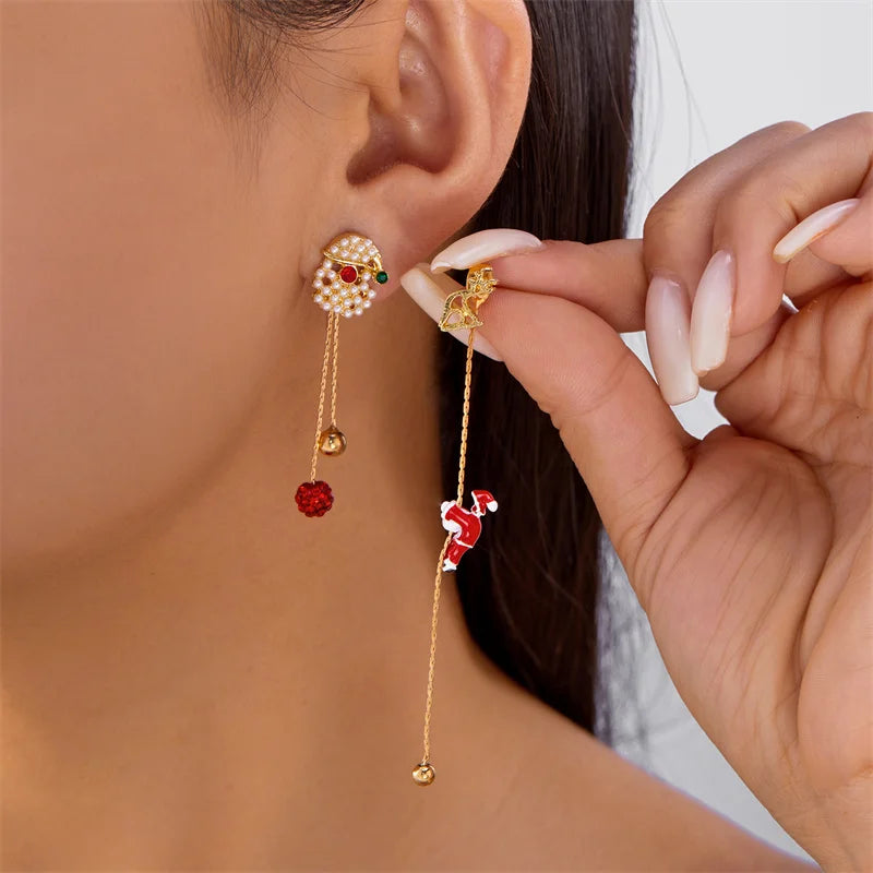 Moving Santa Tassel Drop Earrings For Women Christmas Charm Zircon Snowflake 🌟🎄