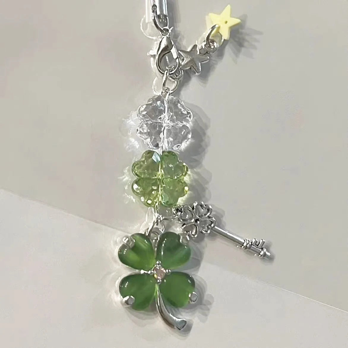 Delicate Pink Green Crystal Lucky Plant Keychain Charm 🍀🌸 Cute Phone Ornament