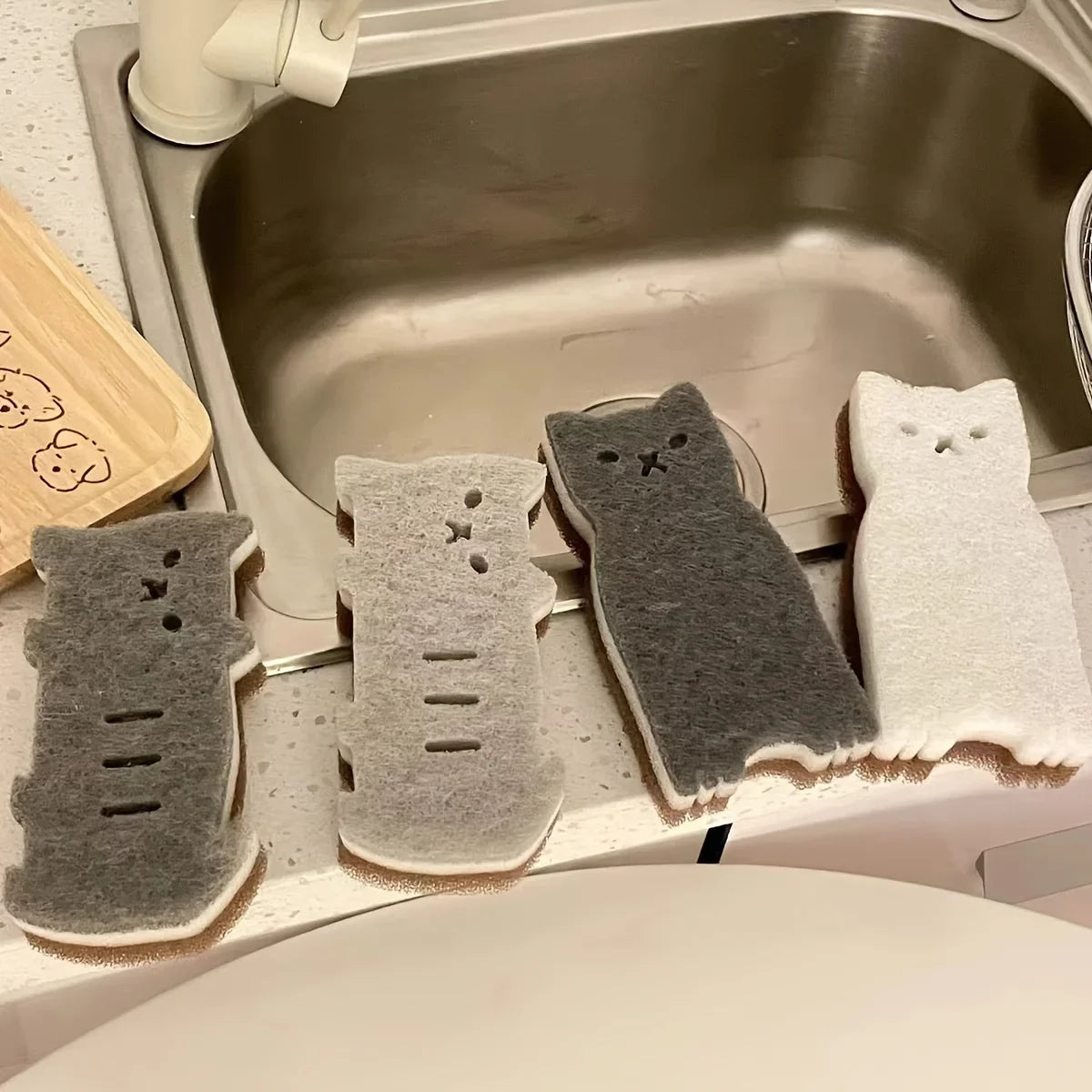 Adorable Kawaii Cat Sponge Set 🐱✨ - 4-Piece Dishwashing & Cleaning Delight!