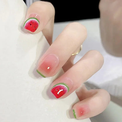 Kawaii Watermelon Dreams 🍉✨ | 24Pcs Cute Press-On Coffin Nails for Women & Girls 💅🎀