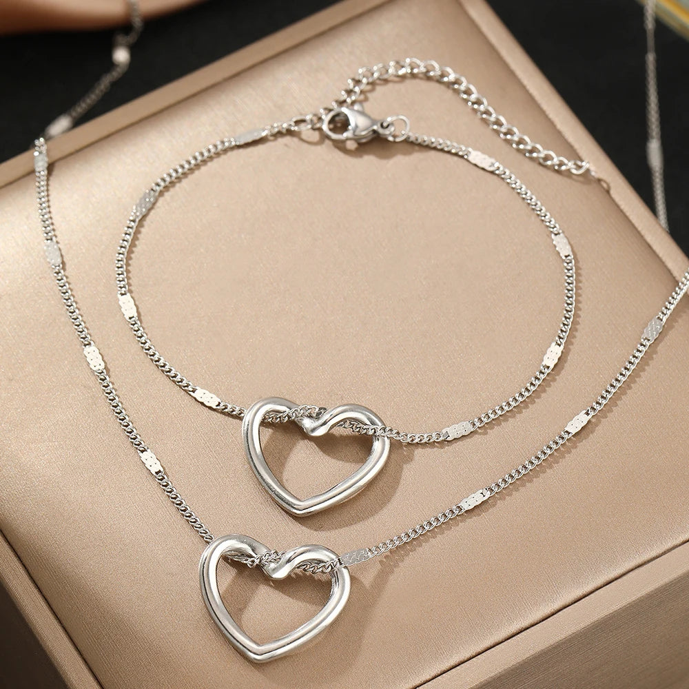 Kawaii Twisted Heart Stainless Steel Jewelry Set 💖✨ - Luxurious & Trendy Gift for Her! 🎁