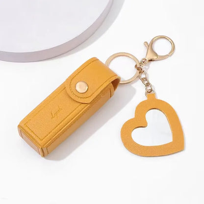 Kawaii Leather Lipstick Keychain Pouch 💄✨ - Cute Makeup Holder with Mirror & Zipper Closure! 👜💕