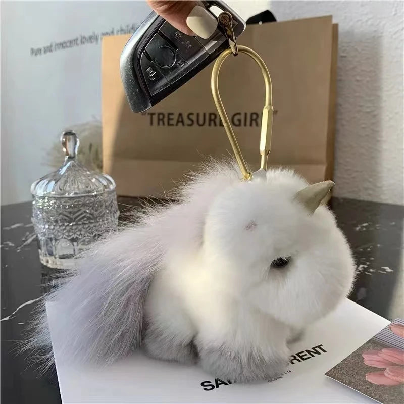 Kawaii Fluffy Unicorn Keychain Charm 🦄✨ Real Rabbit Fur Backpack Clip & Handbag Accessory for Girls & Women