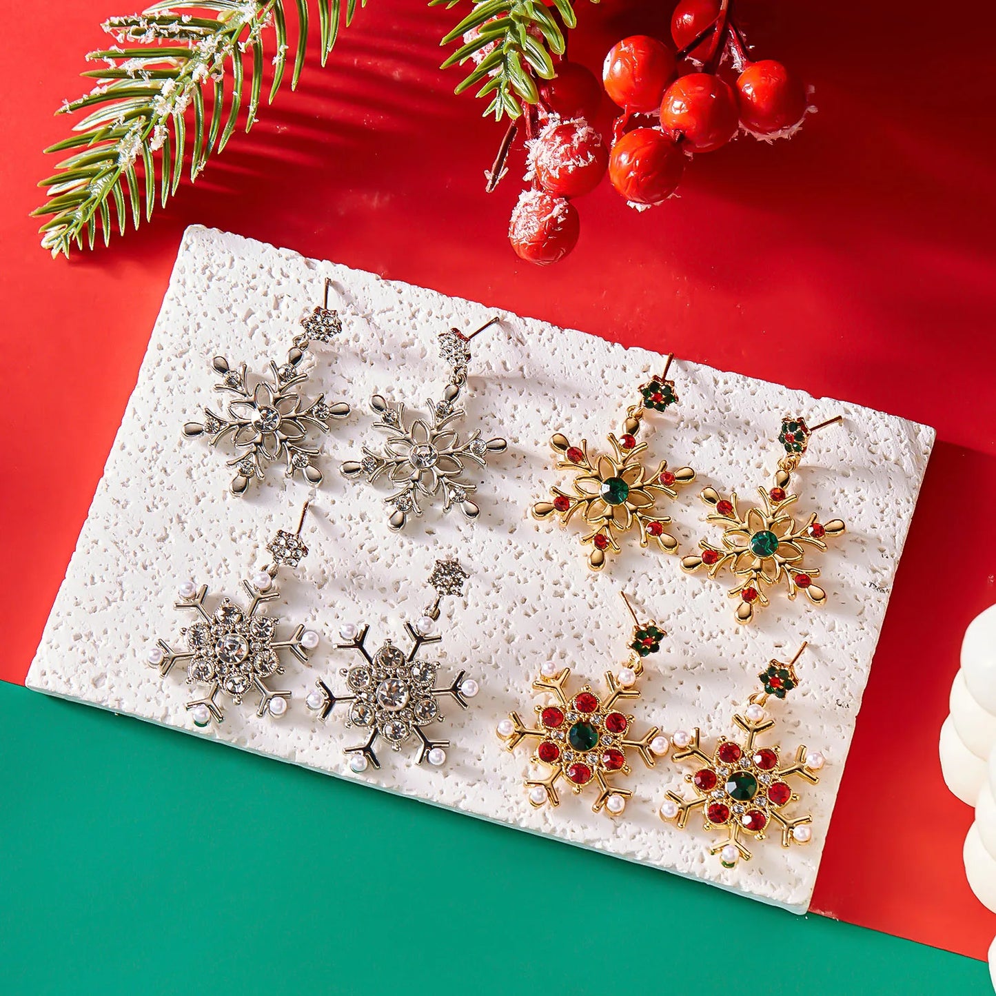 Whimsical Snowflake Stud Earrings With Crystals And Pearls Gift For Her ❄️🎁