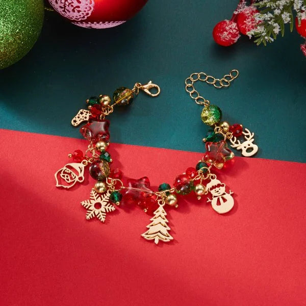 Whimsical Christmas Bracelet With Santa Snowman Star Pendant Jewelry Adjustable🎄