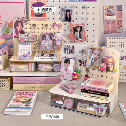 Kawaii Desktop Stationery & Cosmetics Organizer 🌸✨ - Perforated Rack for a Fun Workspace!