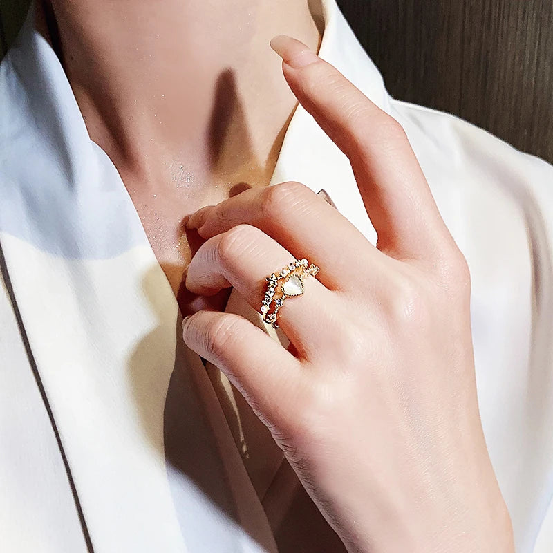 Kawaii Love Crystal Ring 💖✨ - 14K Gold Plated Heart Design for Elegant Daily Wear! 🌟💍