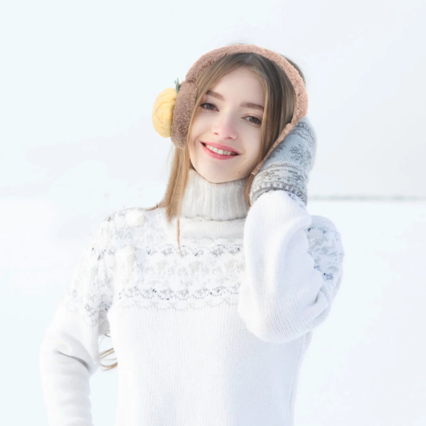 Strawberry Earmuffs Winter Women Outdoor Warmer Plush Ski Headband for Foldable Man