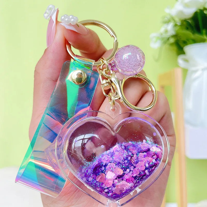 ✨ Adorable Quicksand Heart Keychain 💖 Trendy Mini Bag Charm for Couples 🌈 - Pixie Quill